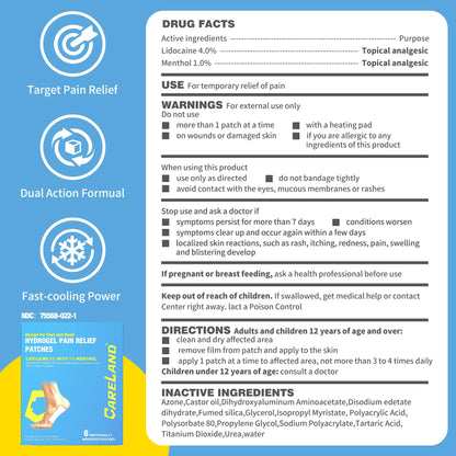 CARELAND Plantar Fasciitis Lidocaine Pain Patches with Hydrogel Technology- Waterproof with Sticky Border, 12 Hour Pain Relief - Contours to Your Foot - 16 Ct CARELANDBuy Supplements Australia