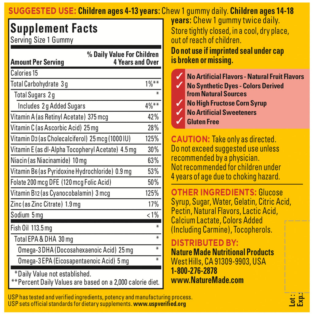 Nature Made Kids First Multivitamin with Omega-3, Kids Gummy Multivitamins with Vitamins and Minerals for Nutritional Support, 70 Gummies