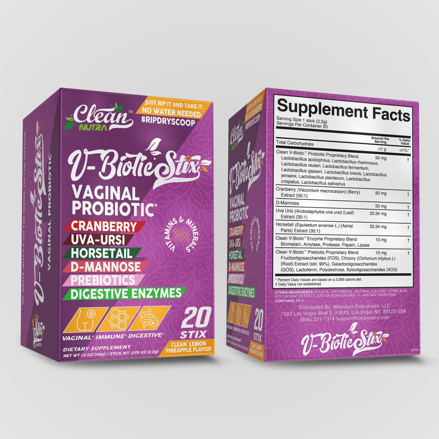 Clean Nutraceuticals Vaginal Probiotics for Women with Cranberry Extract, D-Mannose, Prebiotics, pH Balance for Women, Vaginal Health – Womens Probiotic Alternative to Gummies - 20 Stix Clean NutraceuticalsBuy Supplements Australia