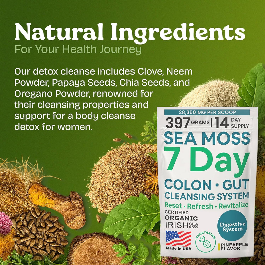 Atlantic Naturals Sea Moss 7-Colon Cleanse Powder | Formulated with Psyllium Husk, Fiber, & Senna Powder | Supports Immune & Gut Health for Women & Men, Pineapple Flavor Drink Mix, 14 oz Atlantic NaturalsBuy Supplements Australia