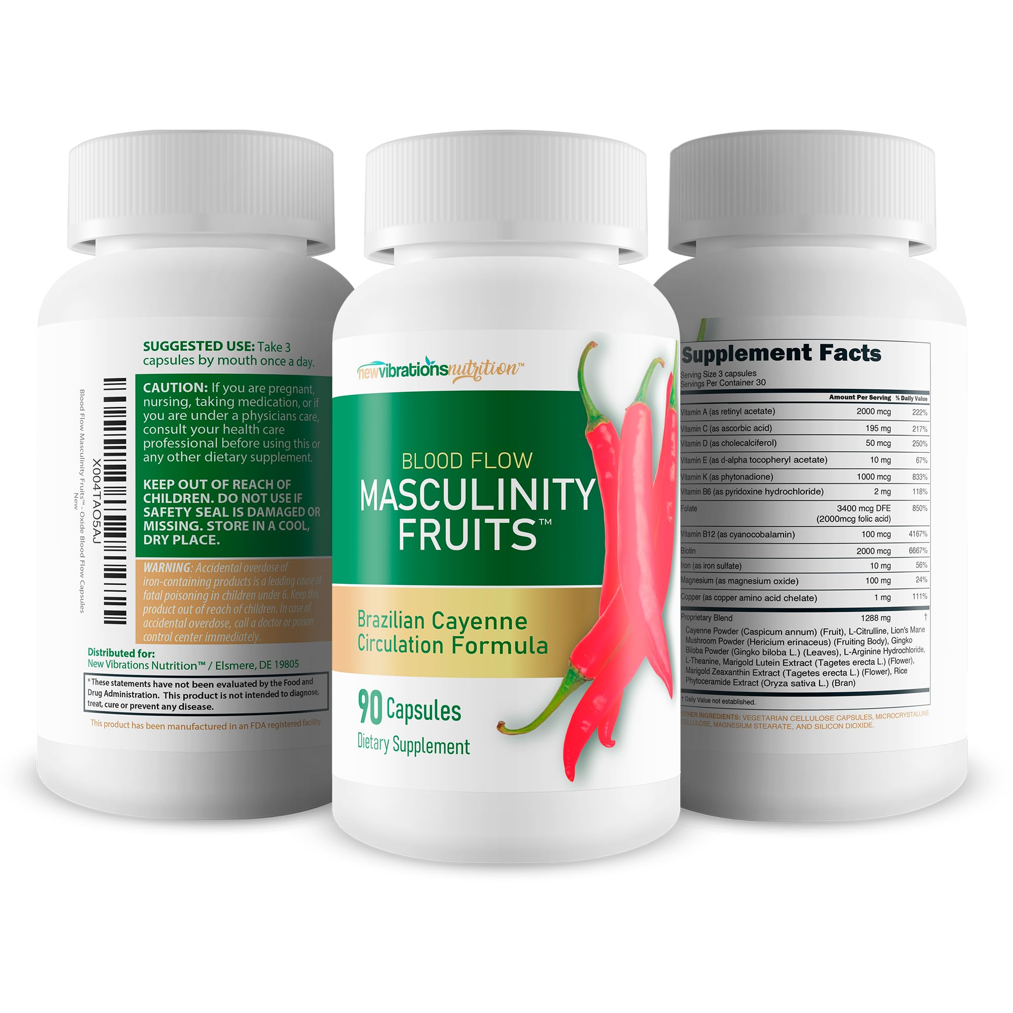 Masculinity Fruits for Bloodflow - Our Best Brazilian Blood Circulation Supplements for Men - Boost Blood Flow Circulation Supplement - Cayenne Pepper Pills Gingko Biloba Blood Flow Vitamins for Men New Vibrations Nutrition buy supplements Au