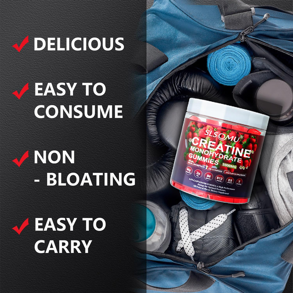 Slsomu Creatine Gummies for Women, 5000mg Pre-Workout Muscle Strength & Energy Support, 0 Sugar Creatine Gummy with L-Taurine, Zinc