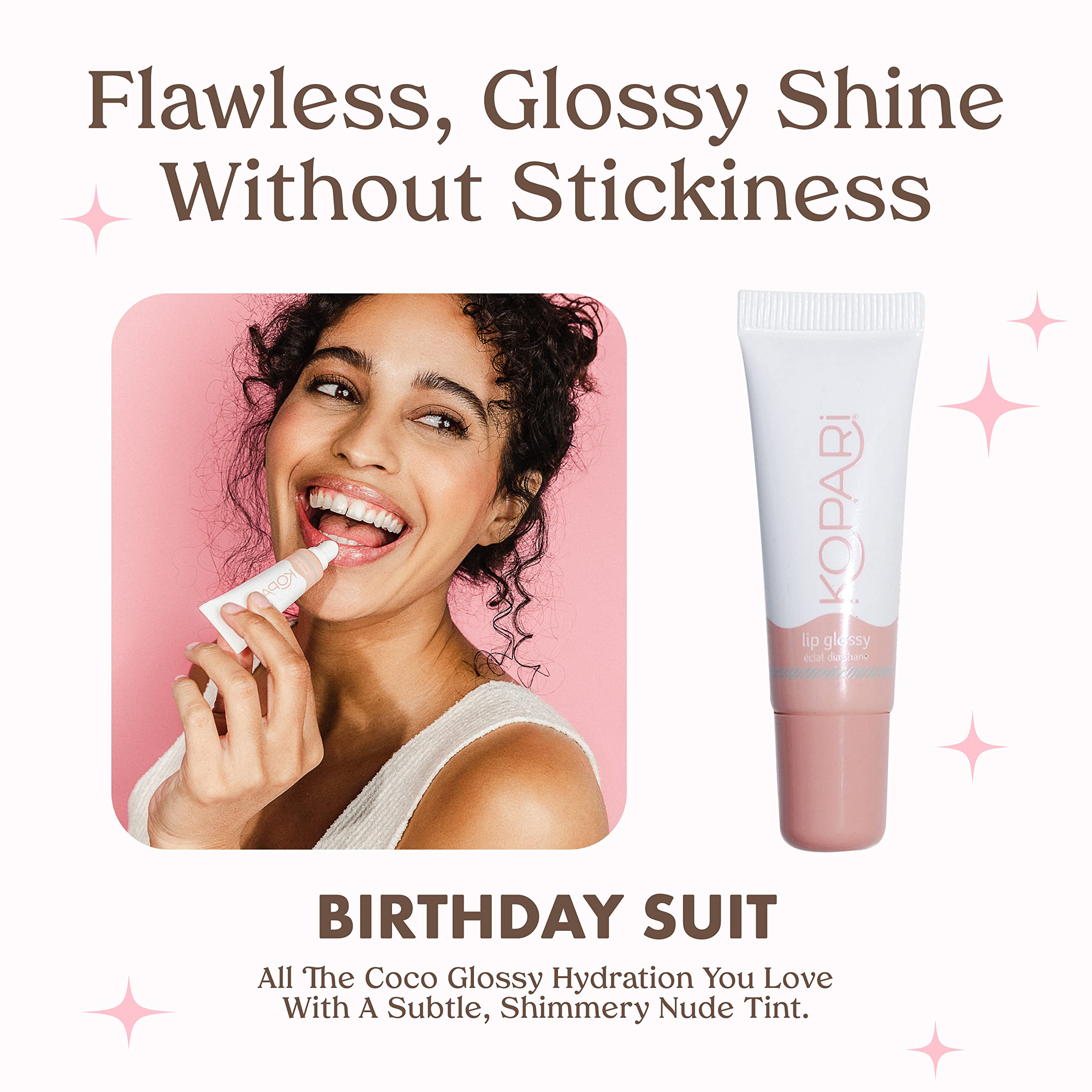 Kopari Coconut Lip Glossy | Nude Tint Birthday Suit | Vegan Hydrating Moisturizing Lip Oil Vitamin E Shea Butter Long Wear High Shine Non Sticky | Clean Plant Based Non Toxic Balm Paraben Free KopariBuy Supplements Australia
