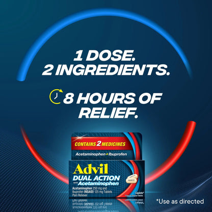 Advil Dual Action Coated Caplets, 125 Mg Ibuprofen and 250 Mg Acetaminophen per Dose (2 Dose Equivalent) for 8 Hour Pain Relief - 216 Count AdvilBuy Supplements Australia