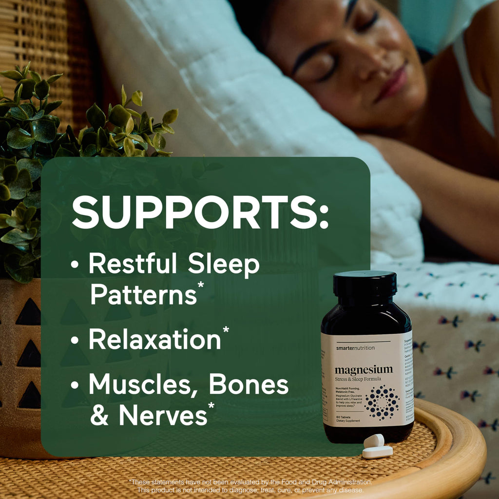 Smarter Nutrition Magnesium Complex - Chelated Magnesium Glycinate with Citrate, Malate and L-Theanine for Sleep, Muscle Relaxation and Stress Support - Non-GMO - 60 Tablets[30DaySupply] SMARTERNUTRITIONBuy Supplements Australia