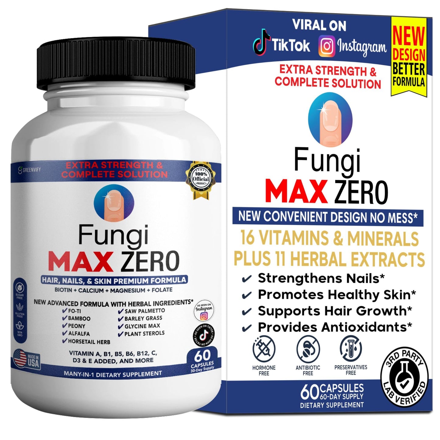 Fungi Max Zero supplement bottle and packaging on a white background