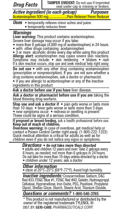 MedRite Acetaminophen 500mg Extra Strength - 100 Rapid Release Gelcaps - Over-The-Counter Medication MedRiteBuy Supplements Australia