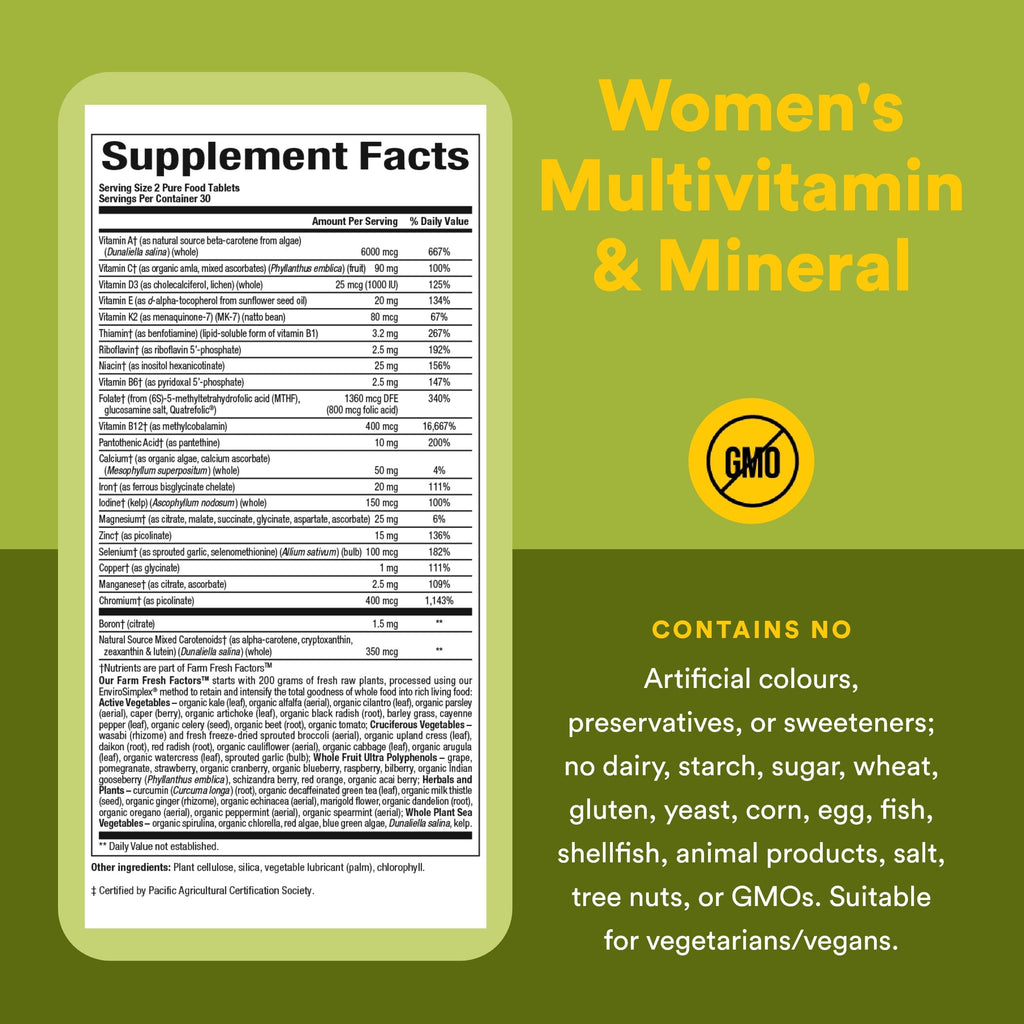 Whole Earth & Sea from Natural Factors, Women's Multivitamin & Mineral, Whole Food Supplement, Vegan, 60 tablets (30 servings) Natural Factors buy supplements Au
