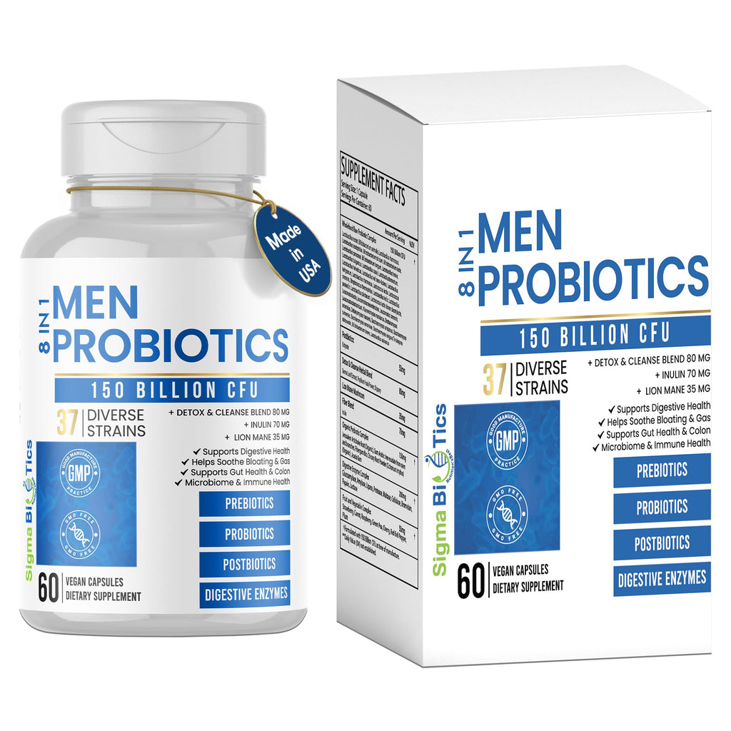 Probiotics for Men - 150 Billion CFU Acidophilus Capsules with Prebiotics & Postbiotics - Supports Gut Microbiome, Colon & Immune Health