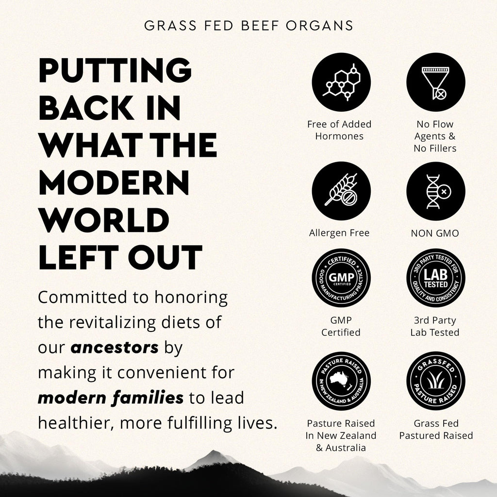Ancestral Supplements Grass Fed Beef Organ Supplement, Supports Whole Body Wellness with Proprietary Blend of Liver, Heart, Kidney, Pancreas, Spleen, Freeze-Dried Beef, Non-GMO, 180 Capsules Ancestral SupplementsBuy Supplements Australia