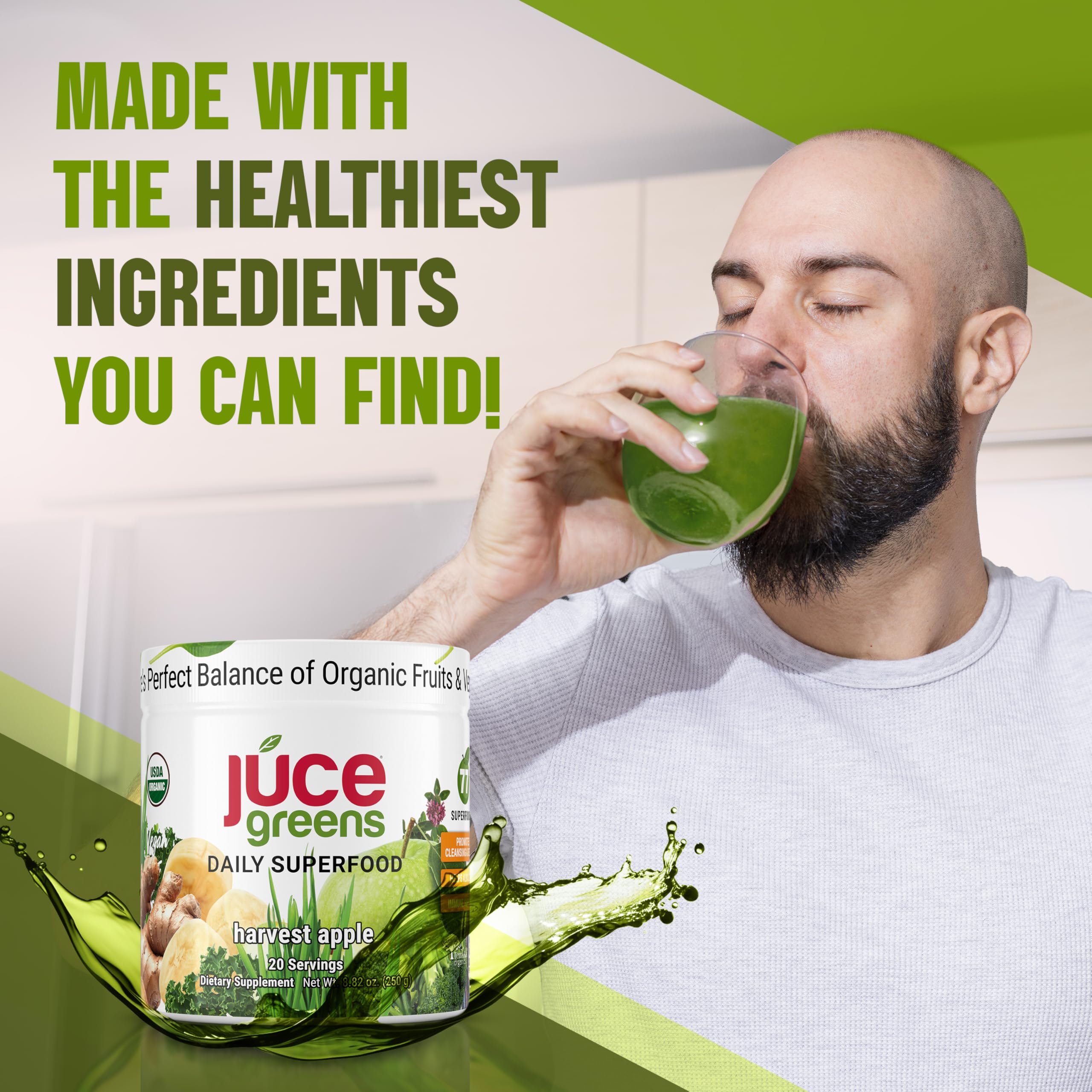 Terra Kai Organics JUCE Green Superfood Powder, Organic Fruits and Veggies Supplement W/ 77 Superfoods Plus Prebiotic Probiotic Blend, Harvest Apple Flavor - 20 Servings (250 g) Terra Kai OrganicsBuy Supplements Australia