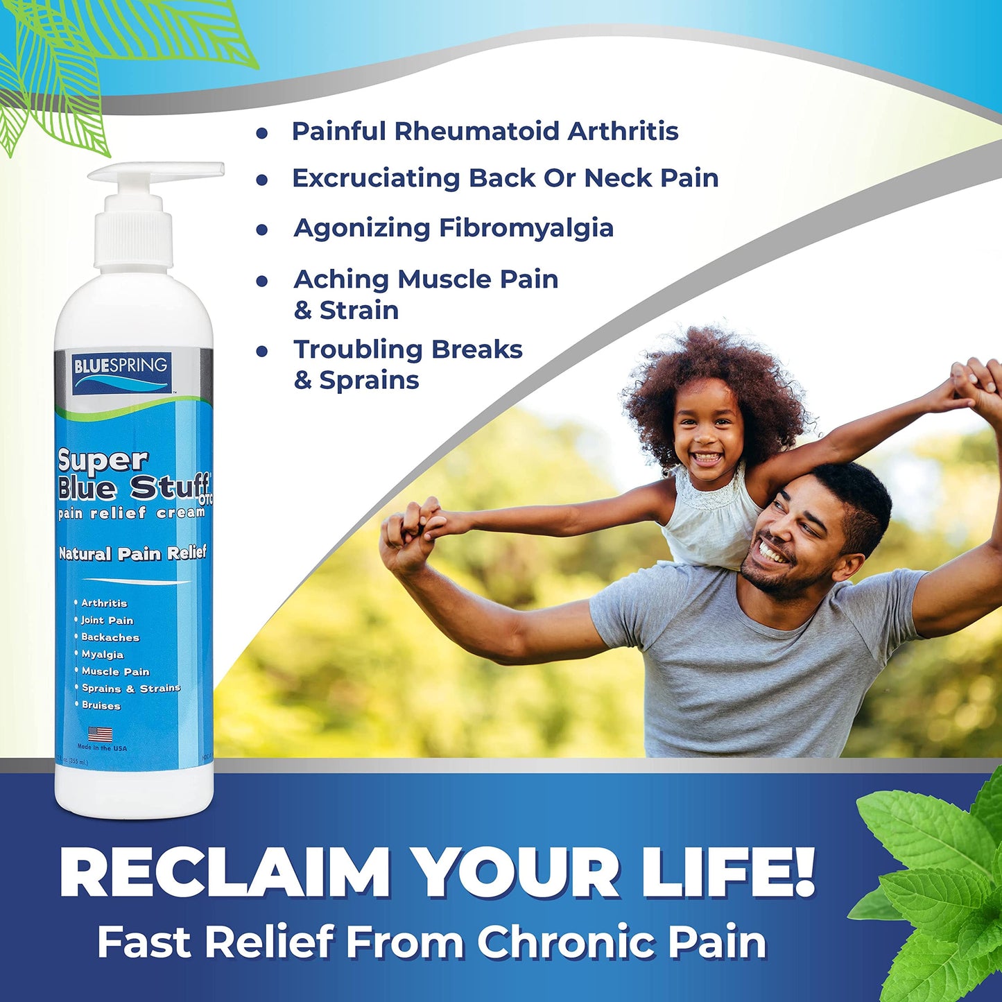Super Blue Stuff OTC 12-oz. Pump Bottle - Natural, Made in USA, Paraben-free, Works in As Little As 5 Minutes for Joint/Muscle Pain, Backaches, Sprains/Strains, Bruises & Arthritis by Blue Spring Blue SpringBuy Supplements Australia
