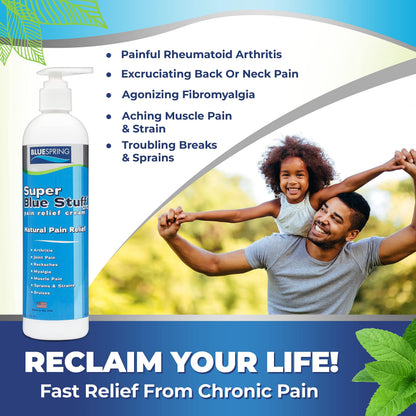 Super Blue Stuff OTC 12-oz. Pump Bottle - Natural, Made in USA, Paraben-free, Works in As Little As 5 Minutes for Joint/Muscle Pain, Backaches, Sprains/Strains, Bruises & Arthritis by Blue Spring Blue SpringBuy Supplements Australia