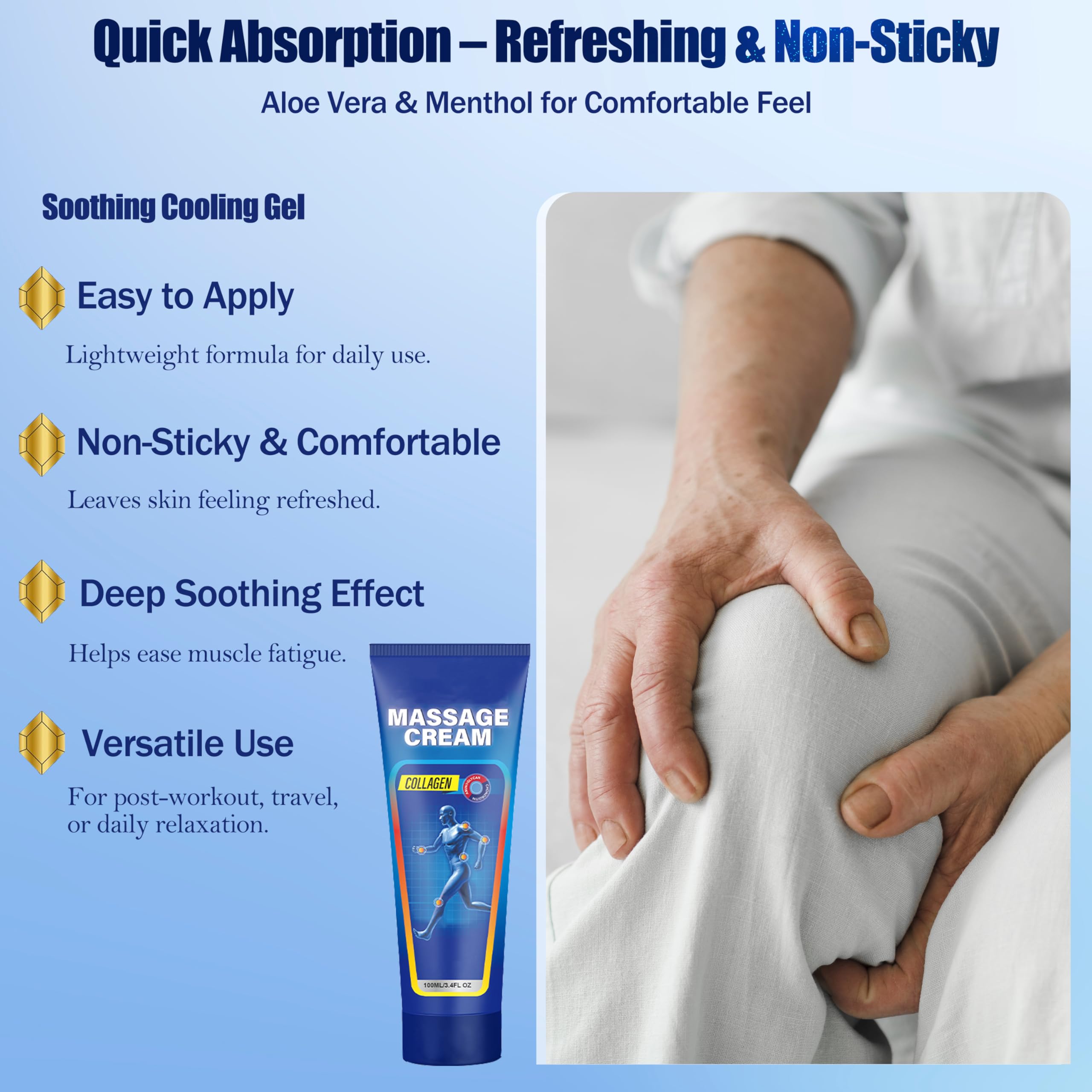 Soothing Cooling Gel for Muscle Tightness – Fast Absorbing Formula with Aloe Vera, Menthol & Tea Tree Oil | Sports & Daily Body Care Gel for Women & Men | Non-Greasy, Refreshing Feel (100ML/3.4oz) MIsiyuoBuy Supplements Australia
