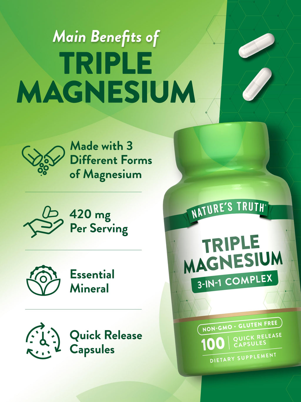 Nature's Truth Triple Magnesium Complex Supplement | 100 Capsules | 420 mg Magnesium Oxide, Citrate & Aspartate | Non-GMO & Gluten Free Nature's Truth buy supplements Au