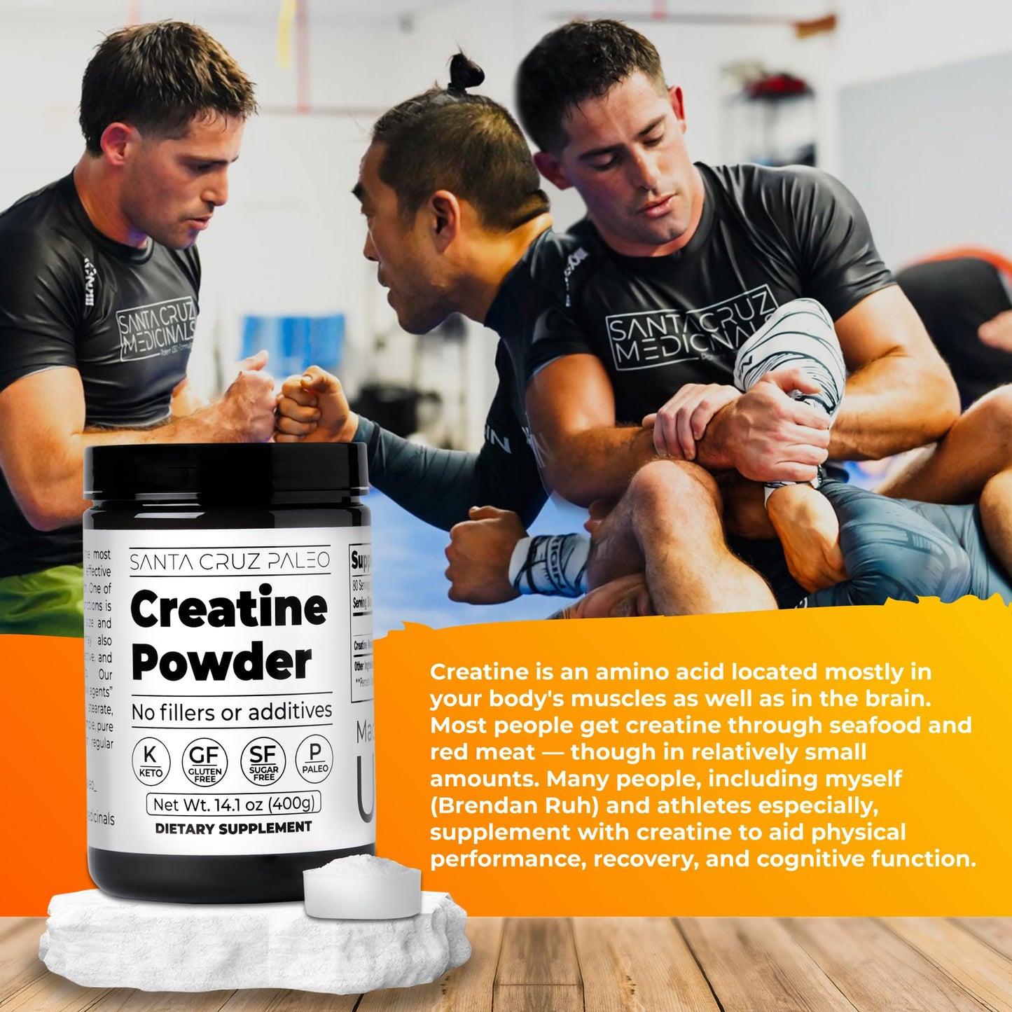 Santa Cruz Paleo, Creatine Monohydrate Powder Micronized, Unflavored Pre Workout and Muscle Support Supplement, Gluten Free Keto, Mix with Water or Shakes
