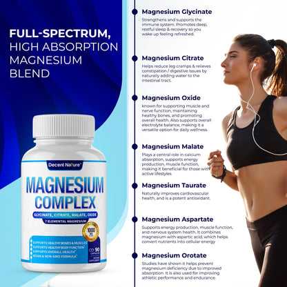 Magnesium Complex 7 Elemental Magnesium Supplement 1000mg – Magnesium Glycinate, Citrate, Malate, Taurate, Oxide, Aspartate, Orotate Non-GMO 90 Capsules DECENT NATURE buy supplements Au