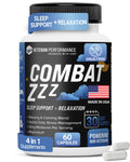 Combat ZZZ supplement bottle with blue and black label on a white background