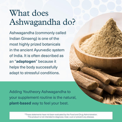 Youtheory Ashwagandha + GABA - Adaptogenic Blend with Organic KSM-66 & Ginger - Aids Stress Relief & Mood* - Supports Energy Levels