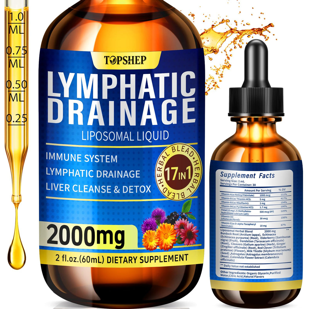 Liposomal Lymphatic Drainage Drops 2000mg - 17-in-1 Lymphatic Support & Liver Cleanse Detox with Milk Thistle, Dandelion, Elderberry, Echinacea & Full Vitamin Complex - Lymph System Support, 2 fl oz TOPSHEP buy supplements Au