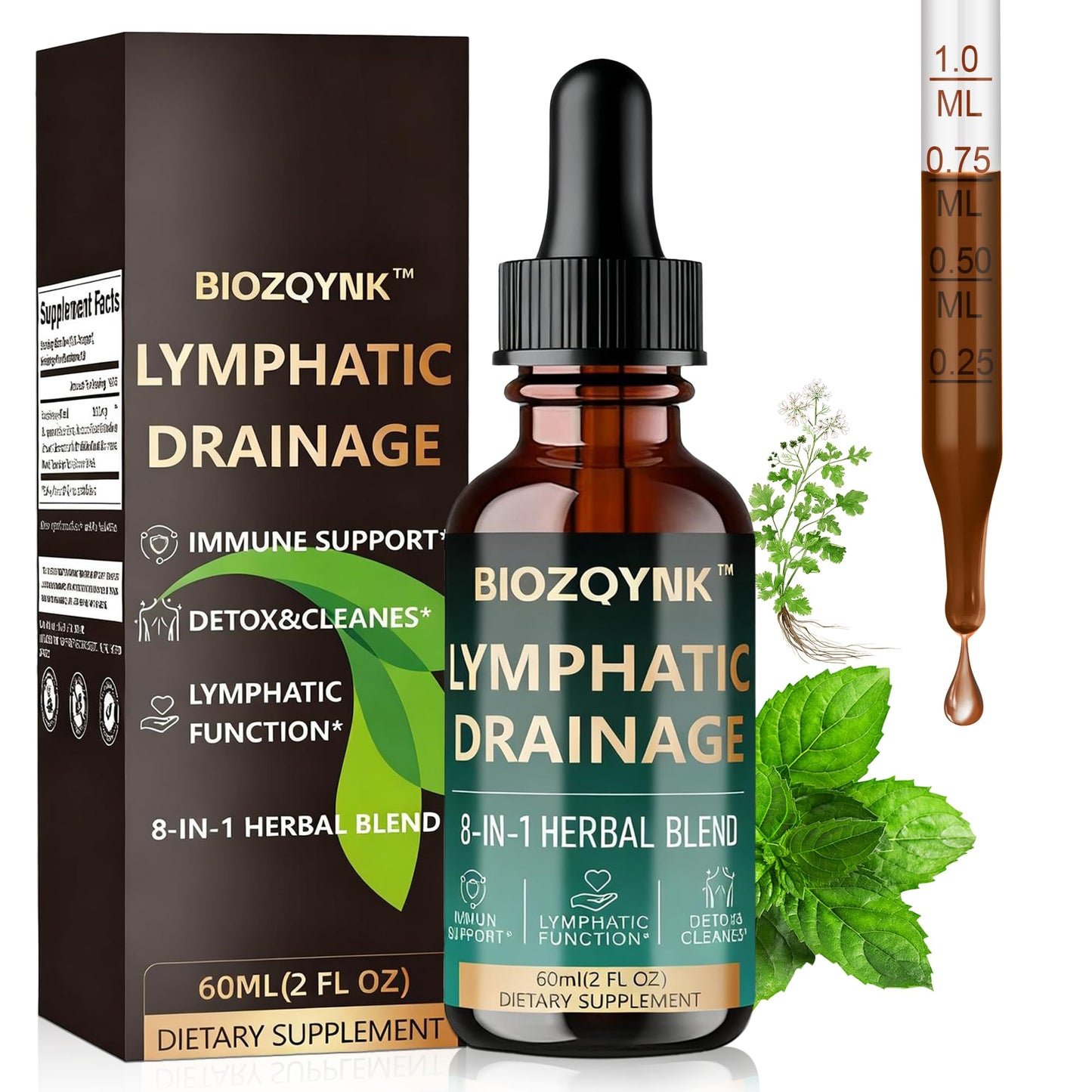 BIOZQYNK Lymphatic Drainage Liquid Drops – Herbal Extracts & Botanicals for Circulation, Immune & Detox Support – Alcohol-Free, Vegan (2 fl oz) BIOZQYNK buy supplements Au