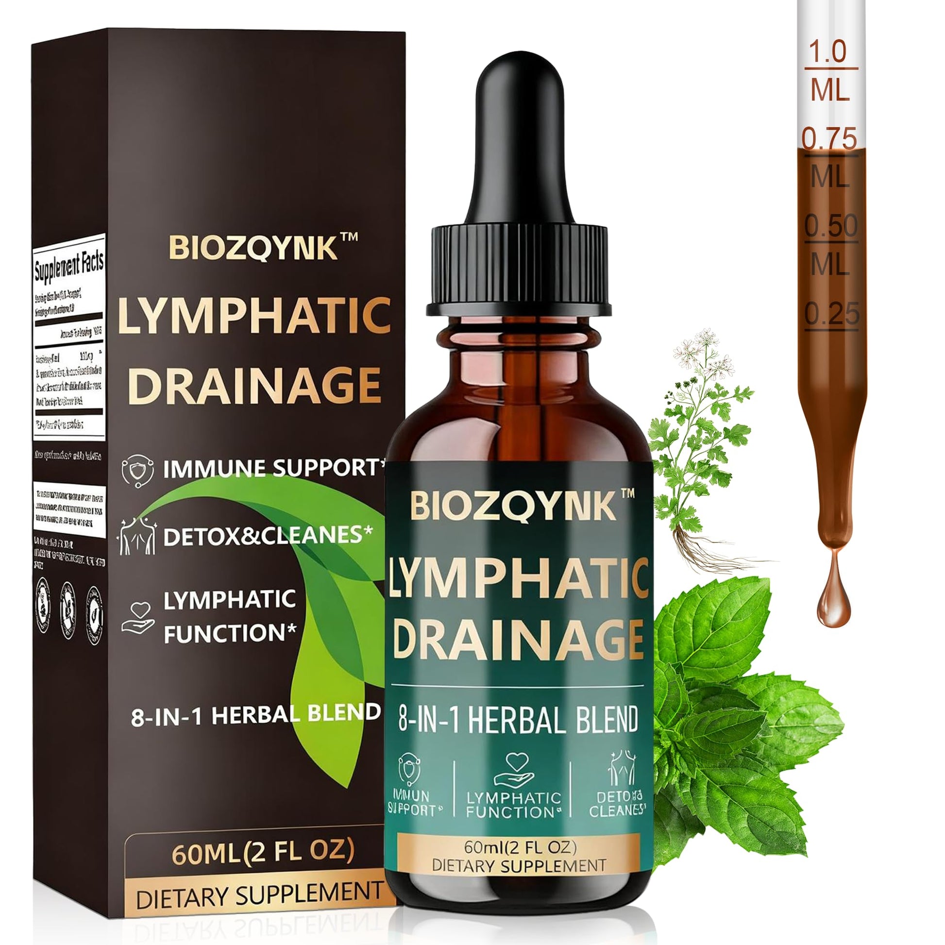 BIOZQYNK Lymphatic Drainage Liquid Drops – Herbal Extracts & Botanicals for Circulation, Immune & Detox Support – Alcohol-Free, Vegan (2 fl oz) BIOZQYNK buy supplements Au