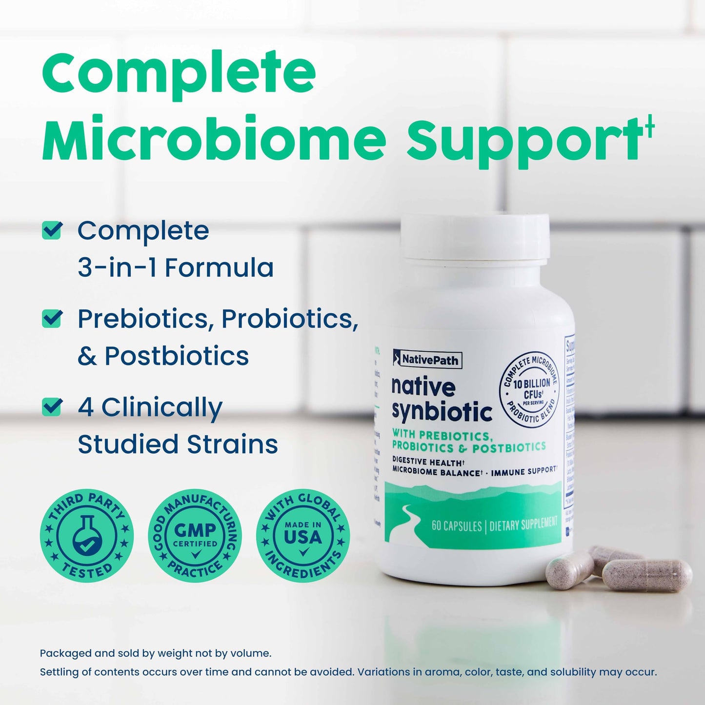 NativePath Complete Synbiotic - Pre, Pro & Postbiotic 3-in-1 for Gut Health & Digestive Support - 10 Billion CFU, 30 Servings