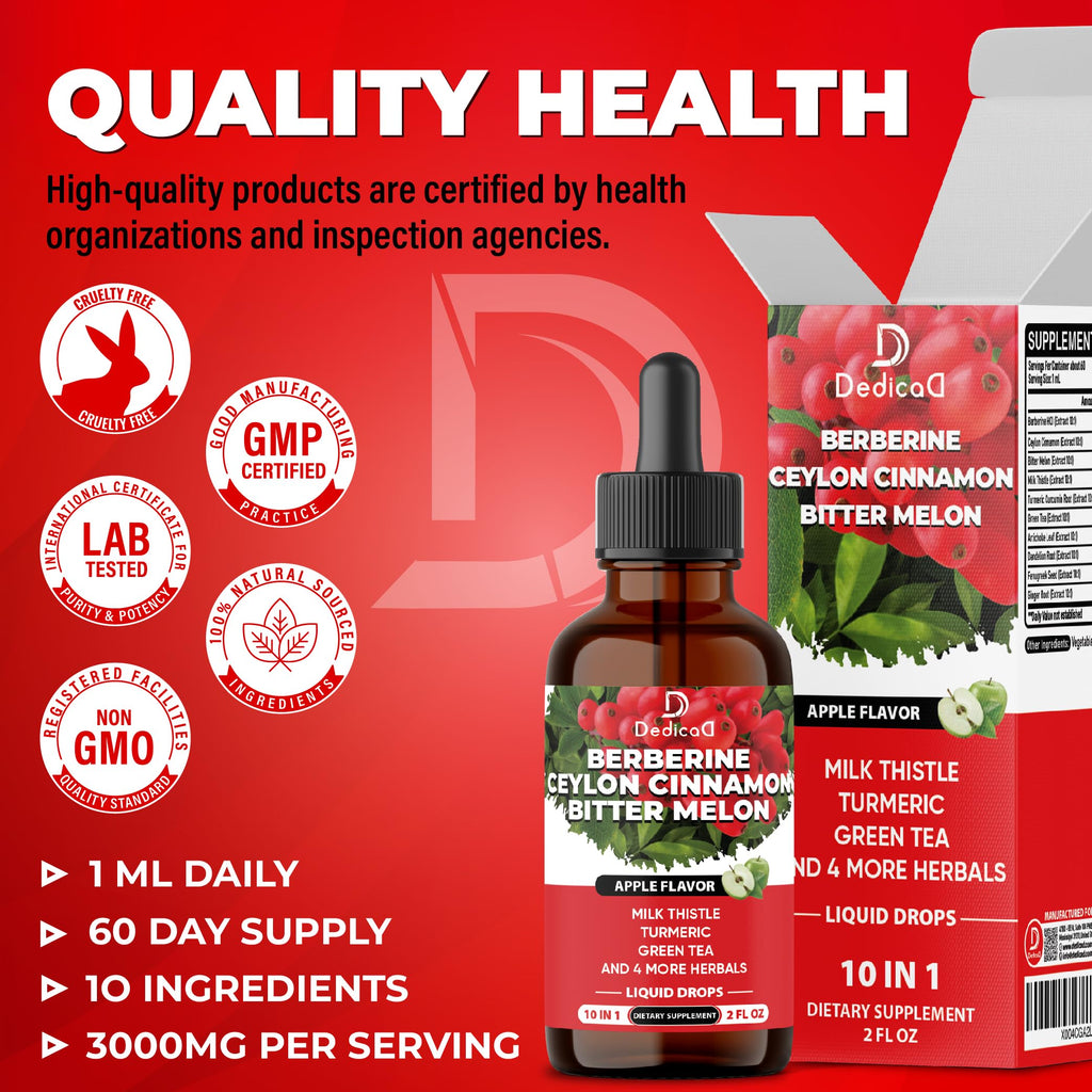 DEDICAD 10in1 Berberine HCl Drops - Liposomal Berberine Liquid - Activator Berberine with Ceylon Cinnamon, Bitter Melon, and 7 More - 60ml DEDICAD buy supplements Au
