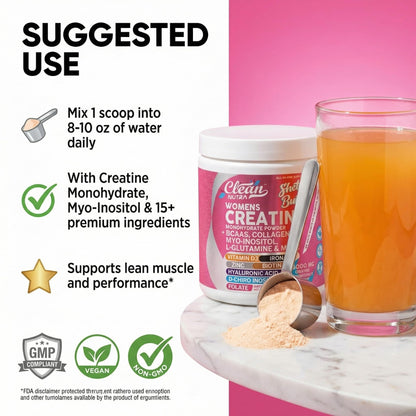 Creatine for Women | Creatine Monohydrate + Powder Myo-Inositol Collagen Biotin Hyaluronic Acid Folate L Glutamine Vitamin D3 Iron Zinc