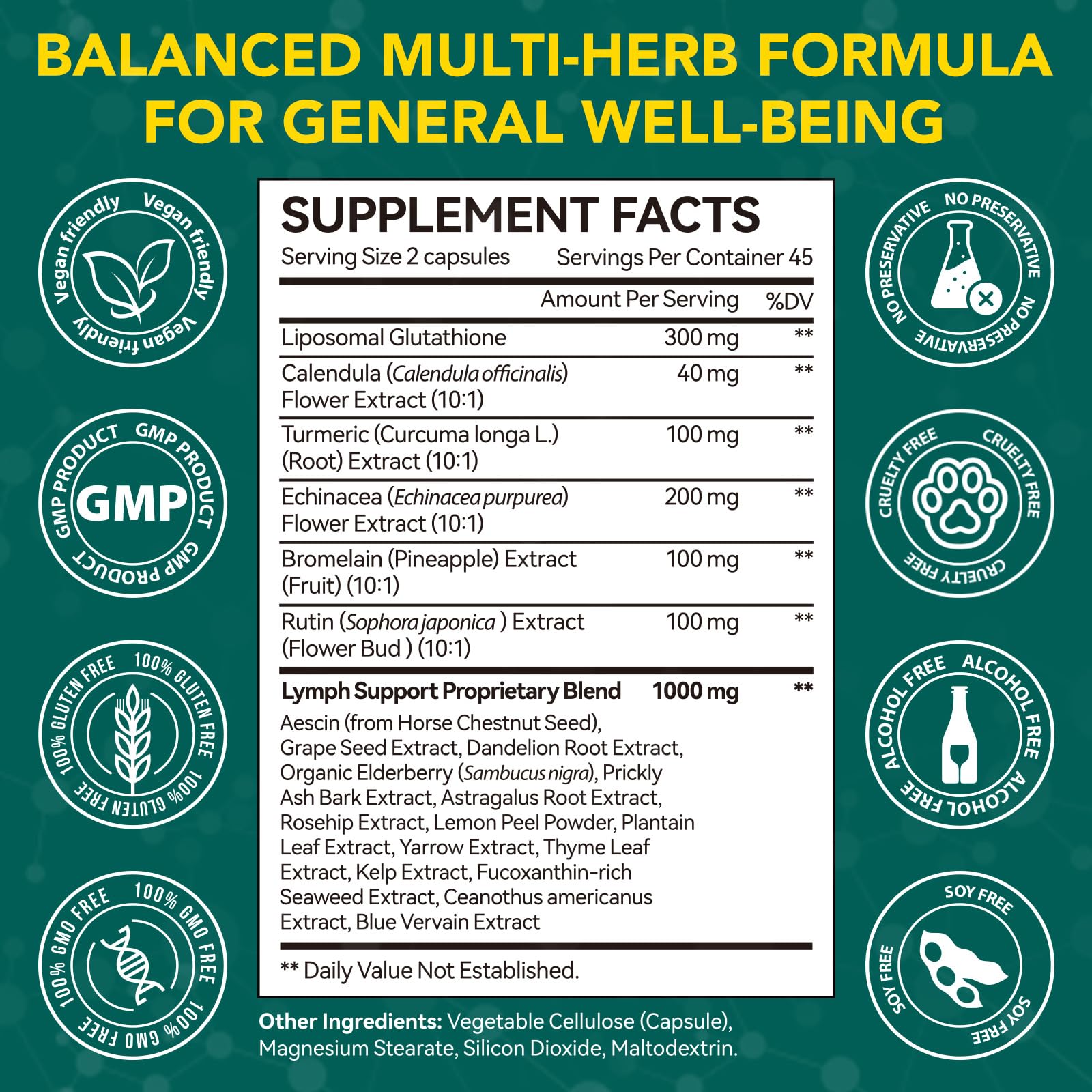 Lymphatic Drainage Supplements, Lymphatic Drainage Capsules - Wellness Complex 21 in 1 Aescia, Turmeric, Bromelain, Echinacea & More - Lymph System Support Capsules ZXXBEST buy supplements Au