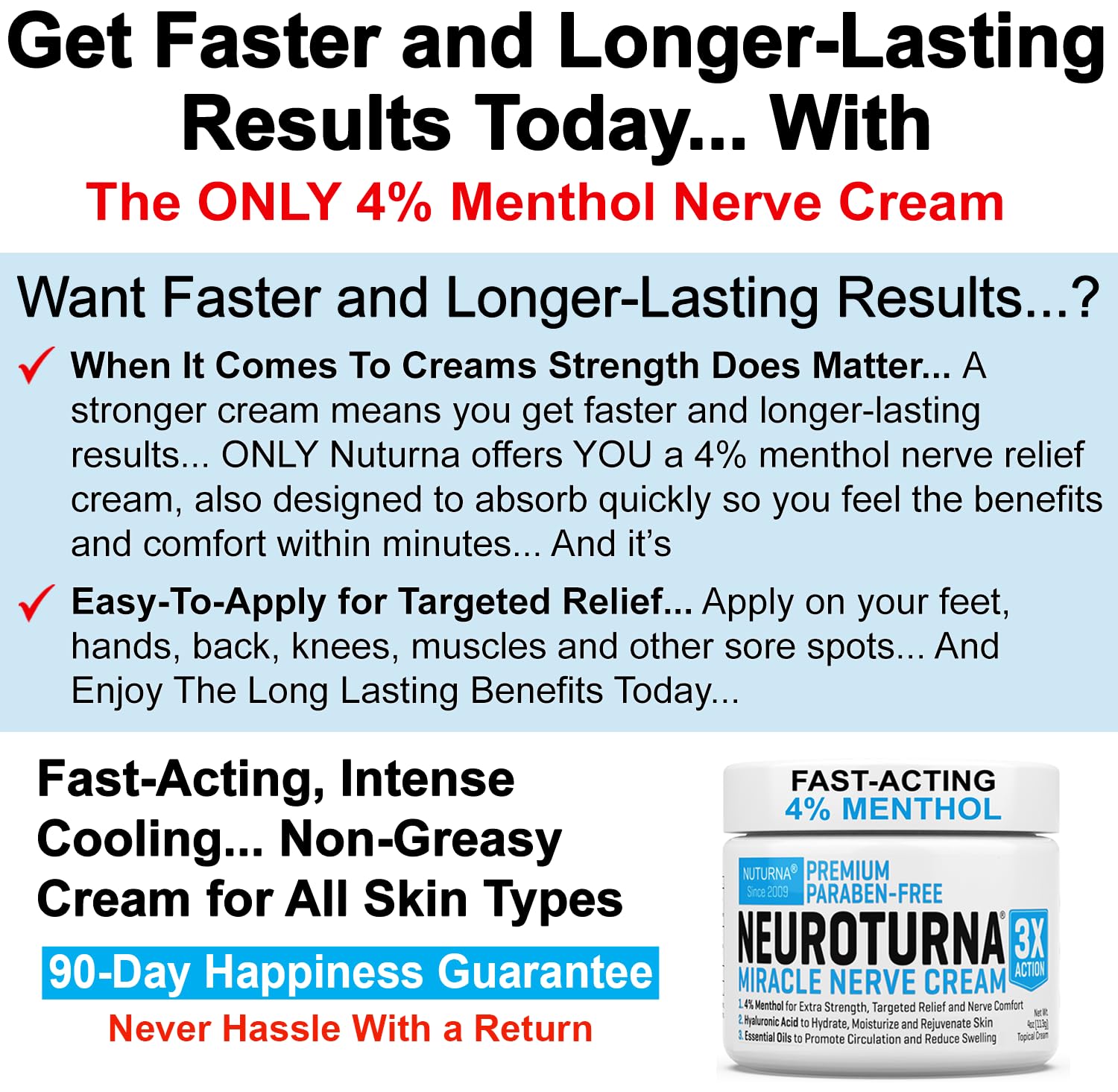 Neuropathy Nerve Relief Cream - Premium Nerve Cream 3X Action for Targeted Relief and Soothing Nerve Comfort - Maximum Strength with 4% Menthol Arnica MSM for Feet Hands Legs Toes & Back - Large 4 Oz NuturnaBuy Supplements Australia