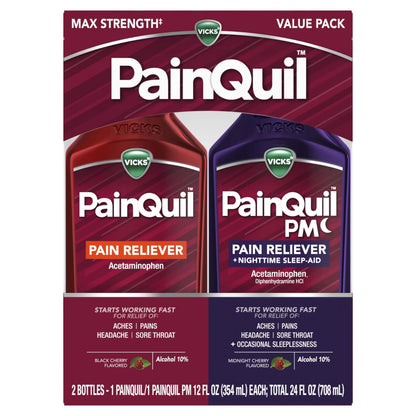 Vicks PainQuil & PainQuil PM Pain Relief Liquid, 1000mg Acetaminophen, 2x12 oz VicksBuy Supplements Australia