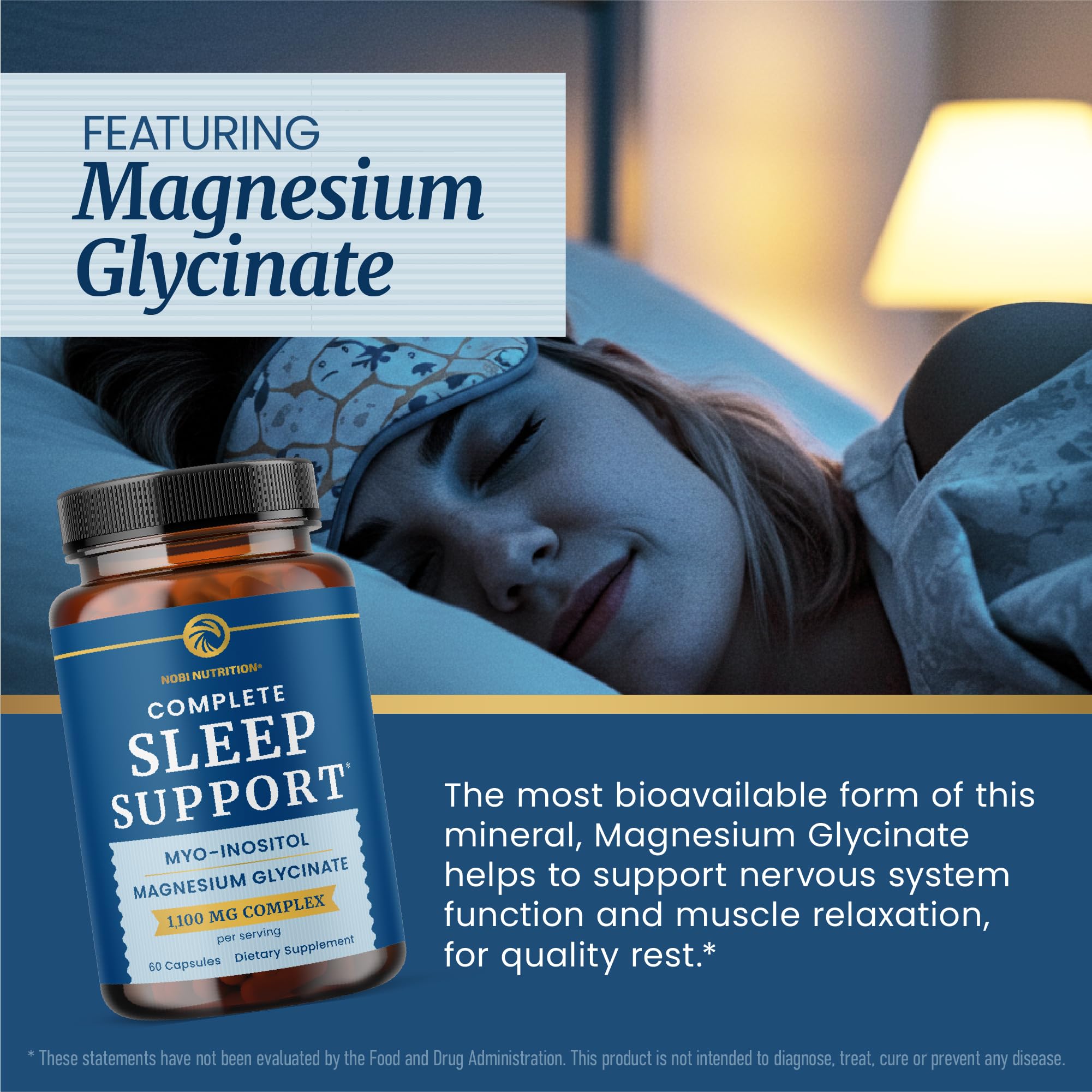 Complete Sleep Support | Myo Inositol + Magnesium Glycinate | Restful Sleep & Relaxation Support | 1100MG Complex | Melatonin-Free, Non-GMO | Inositol Supplement with Magnesium-Glycinate | 60 Ct Nobi NutritionBuy Supplements Australia