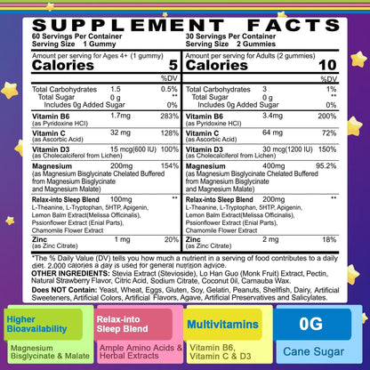 Magnesium Glycinate Gummies for Adults & Kids 4+, Sugar Free Magnesium Bisglycinate Supplement 400/200mg with B6D3, 5HTP, L-Theanine for Sleep & Relaxation, Brain, Muscle, Melatonin Free Gummies,1Pack NEVISSBuy Supplements Australia