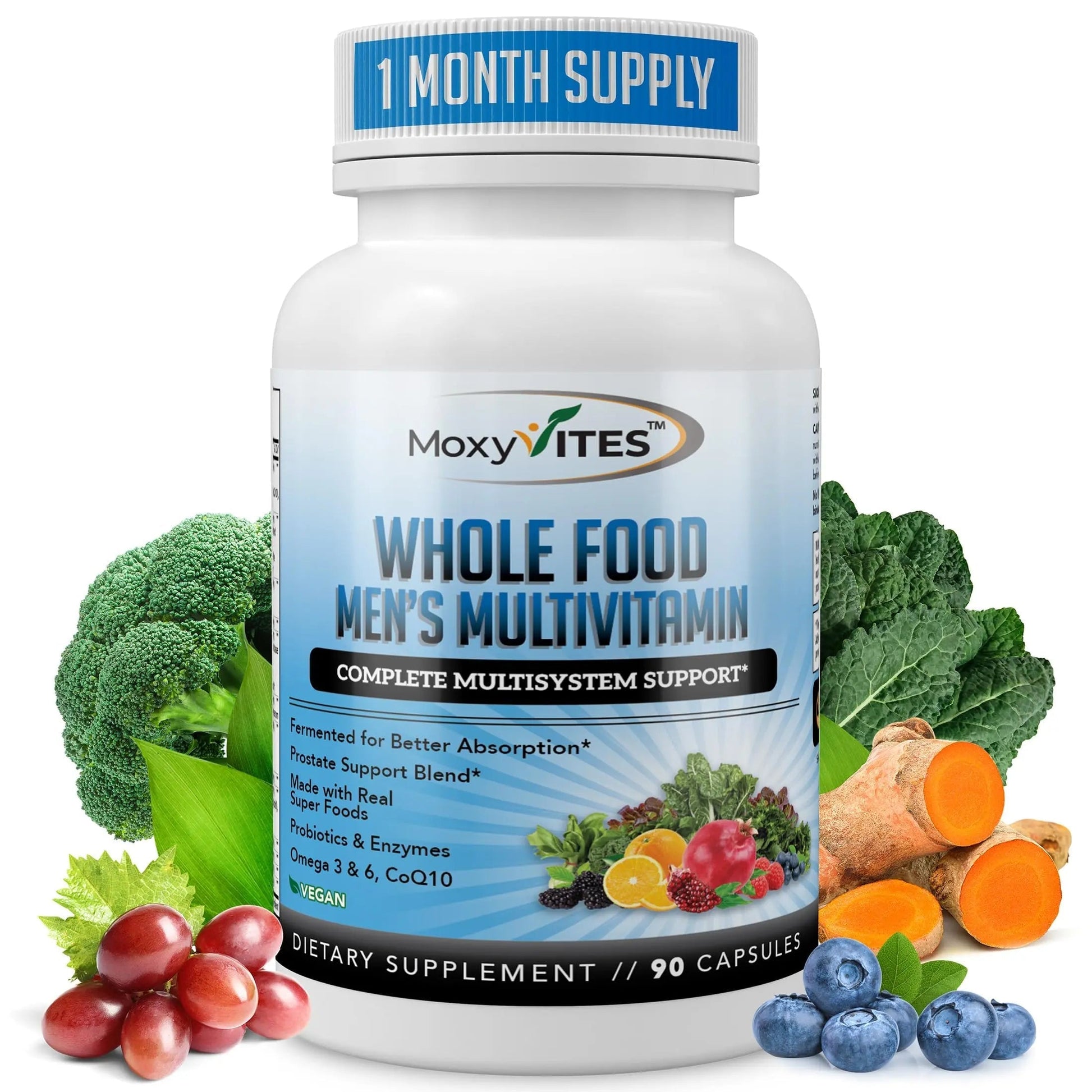 Methylated Mens Multivitamins - Daily Mens Vitamins with 44 Organic Whole Food - Multivitamin for Men with Iron & Fermented Nutrients MoxyVites