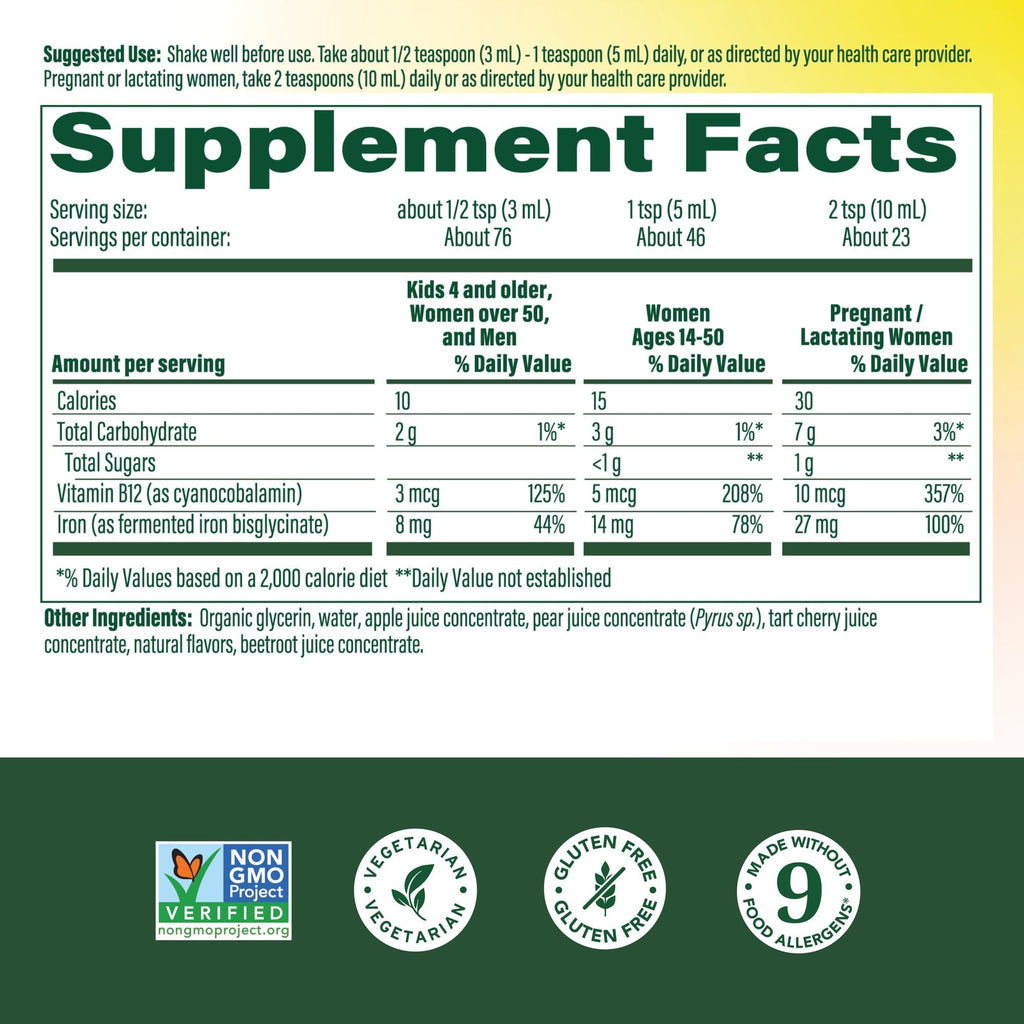 MegaFood Blood Builder Liquid Iron Supplement for Women, Men & Kids, Clinically Shown to Increase Iron Levels Without Constipation,