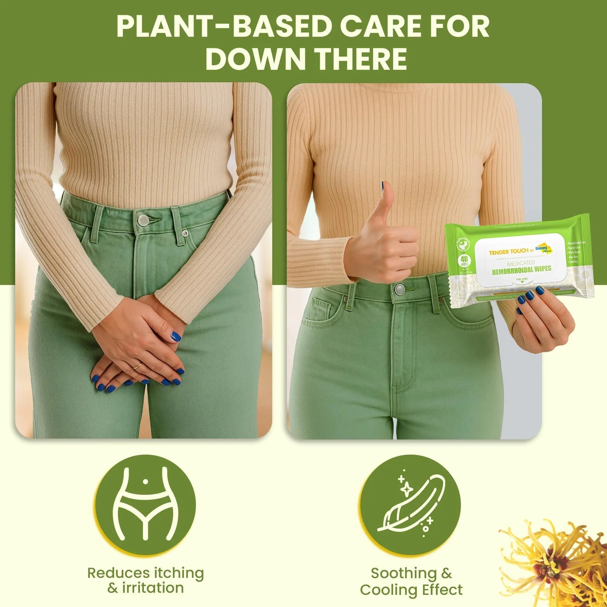 Tender Touch Hemorrhoid Wipes with Witch Hazel and Aloe, Flushable Medicated Wipes for Hemorrhoid and Vaginal Relief - Postpartum-Safe, Fragrance-free, Travel Size, 1 Pack, 48-ct. Diamond WipesBuy Supplements Australia