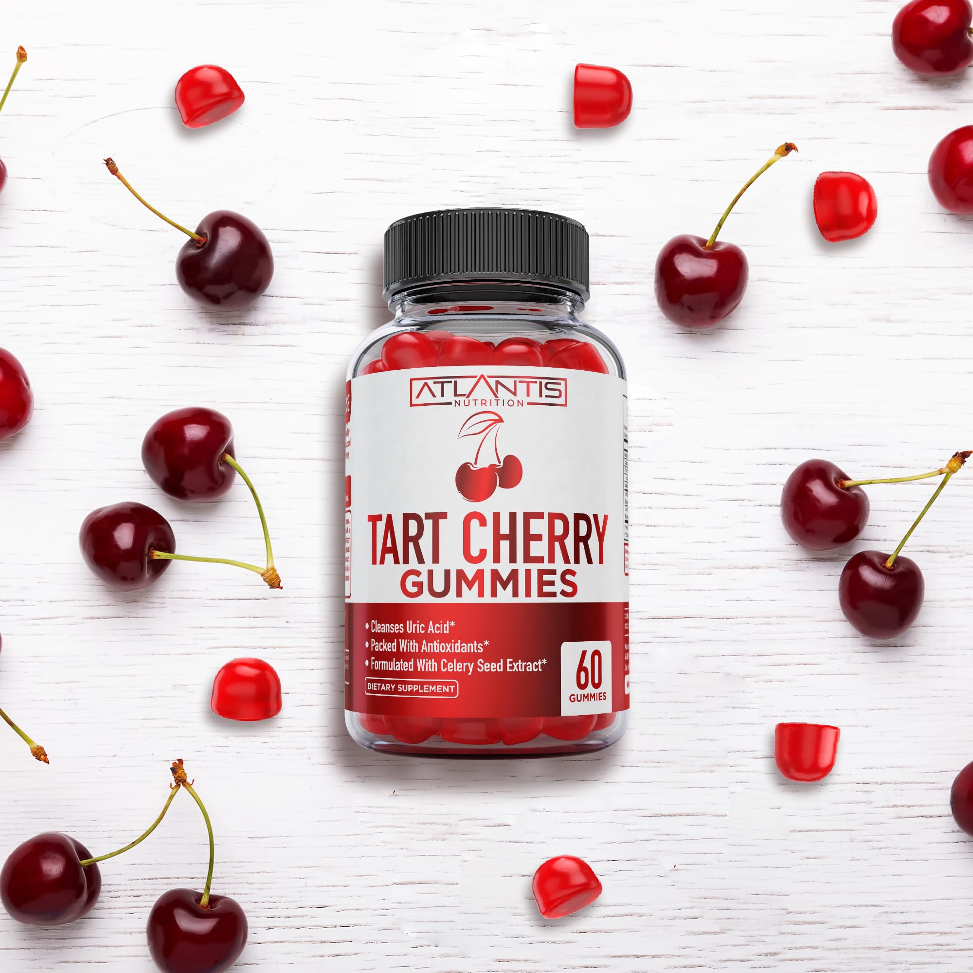 Atlantis Nutrition Tart Cherry Gummies with Celery Seed Extract - Advanced Uric Acid Cleanse for Immediate Relief | Joint Relief & Recovery