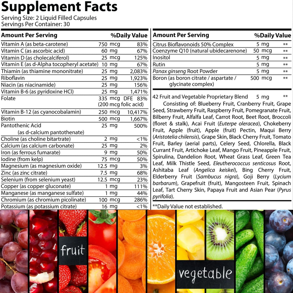 Iman Vitamins Halal Complete Multivitamin Capsules for Adults Men & Women | 42 Fruit & Vegetable Blend Iman Vitamins