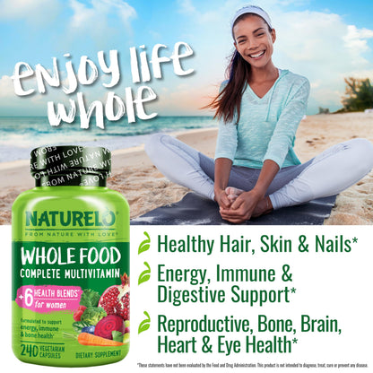 NATURELO Whole Food Multivitamin for Women - with Vitamins, Minerals, & Organic Extracts - Supplement for Energy and Heart Health