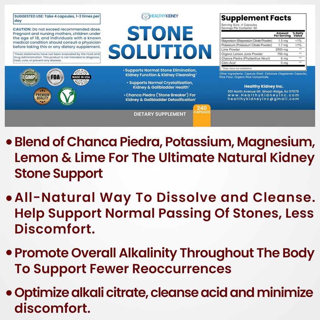 Stone Solution Capsules- Natural Dissolver, Kidney Stone Support & Kidney Cleanser Chanca Piedra Stone Breaker Gallbladder Cleanse, Flush & Stop Recurrence, Stone Relief 60 Servings Kidney Restore buy supplements Au