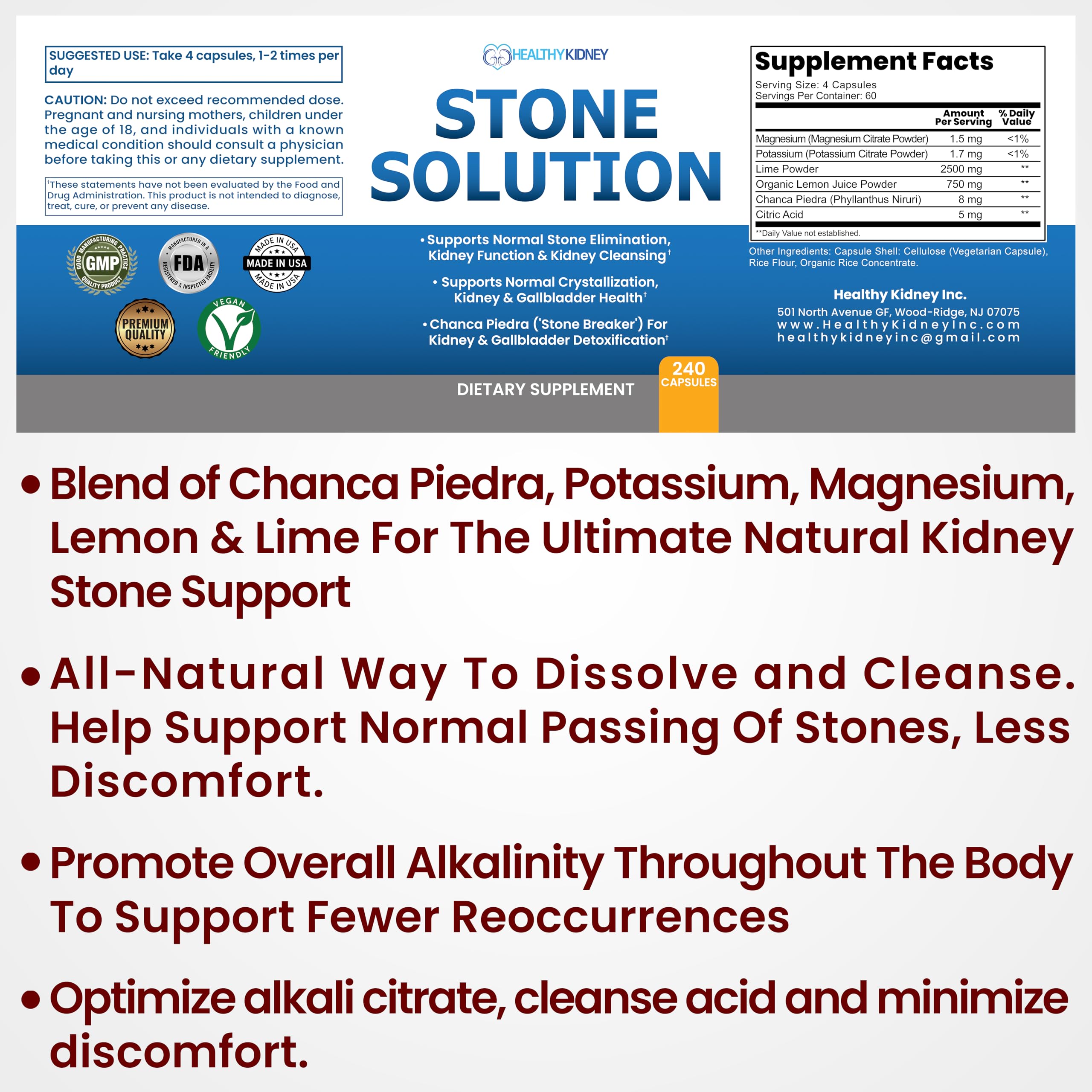 Stone Solution Capsules- Natural Dissolver, Kidney Stone Support & Kidney Cleanser Chanca Piedra Stone Breaker Gallbladder Cleanse, Flush & Stop Recurrence, Stone Relief 60 Servings Kidney Restore buy supplements Au
