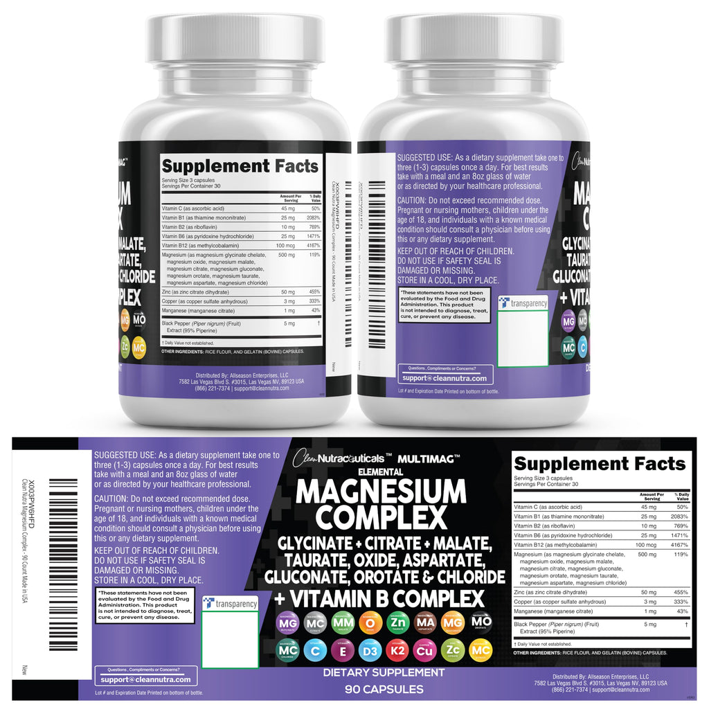 Clean Nutraceuticals Magnesium Complex with Magnesium Glycinate Citrate Malate Oxide Taurate Aspartate Orotate & Mag Chloride, Zinc Copper Manganese (90 Count (Pack of 2)) Clean Nutraceuticals buy supplements Au