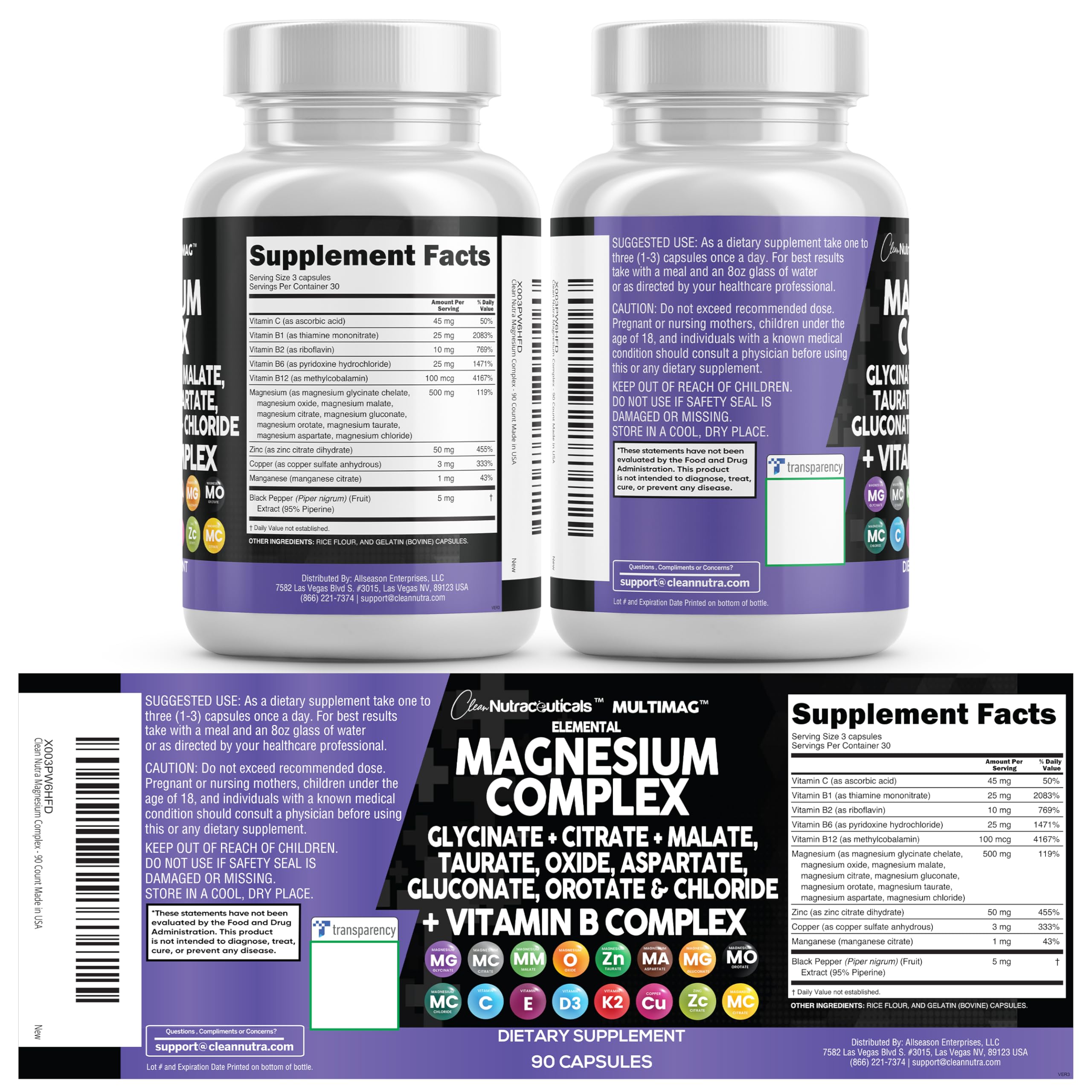 Clean Nutraceuticals Magnesium Complex with Magnesium Glycinate Citrate Malate Oxide Taurate Aspartate Orotate & Mag Chloride, Zinc Copper Manganese (90 Count (Pack of 2)) Clean Nutraceuticals buy supplements Au