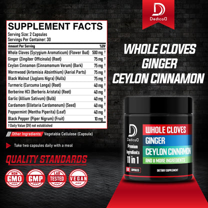 DEDICAD 11in1 Cloves Supplement with Ginger, Ceylon Cinnamon and 8 Other More - Digestive, Immune System, Mood Support - 60 Capsules - 30 Days Supply DEDICAD buy supplements Au