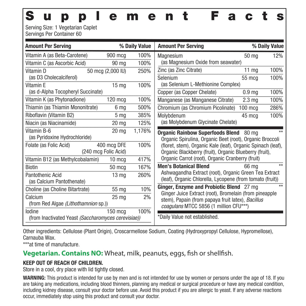 Rainbow Light Mens Multivitamin One + | 60 Caplets | Supports Energy & Antioxidant Health | with Real Food Nutrients, Digestive Enzymes & Probiotics Rainbow Light