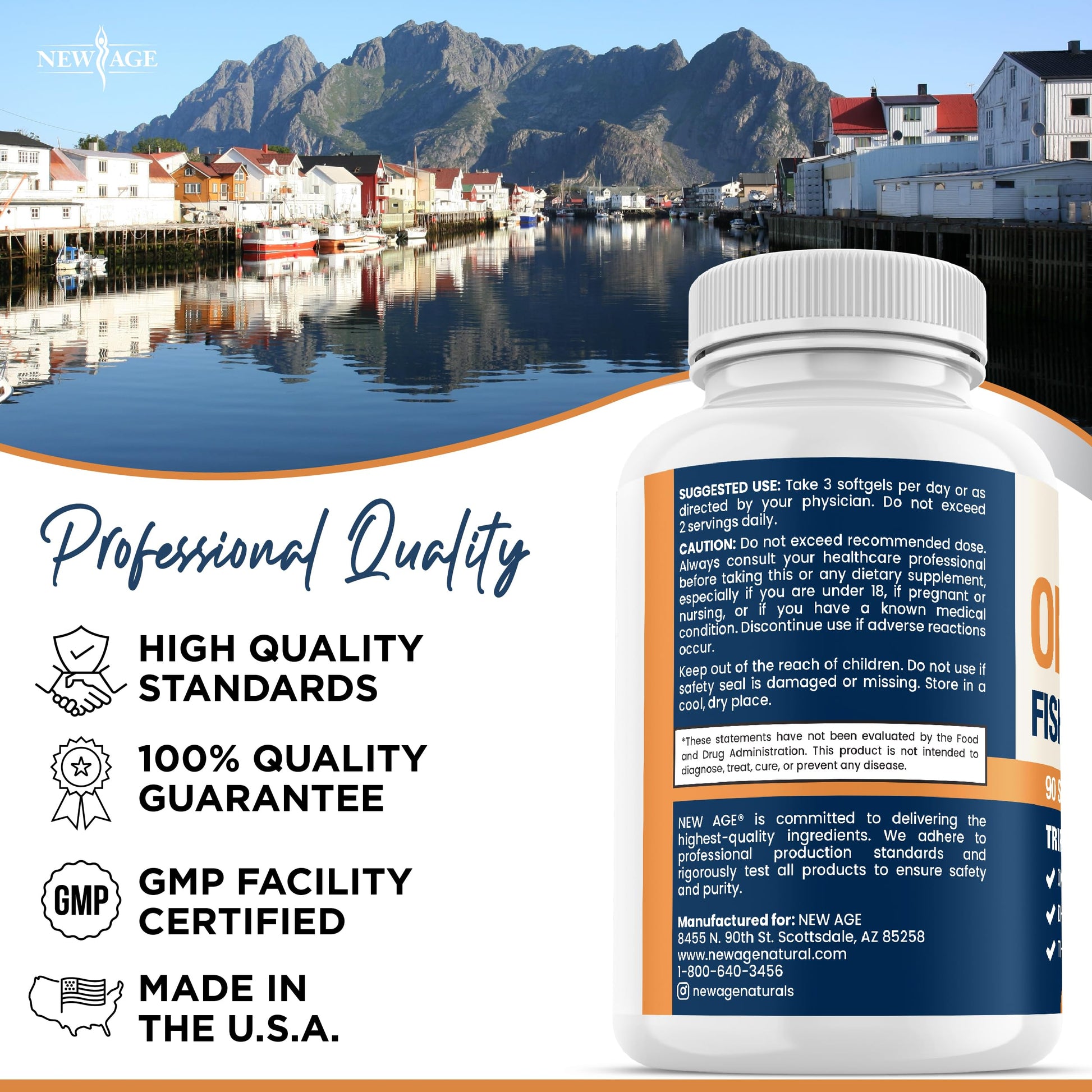 Triple Strength Omega 3 Fish Oil 3750 mg - EPA & DHA - Over 3000mg Omega-3 Fatty Acids - 1350mg EPA + 900mg DHA - Best Essential Fatty Acids, Burpless Fish Oil - 180 Count NEW AGE buy supplements Au