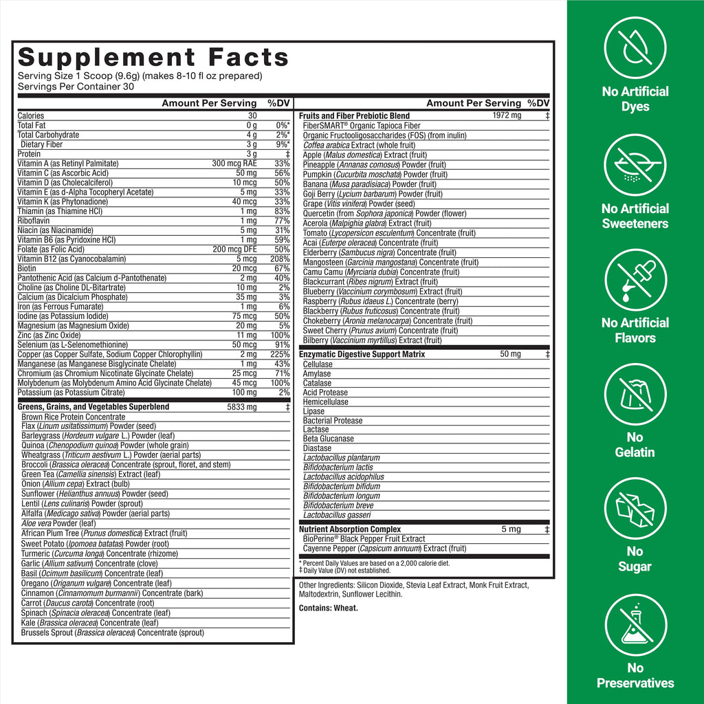 Force Factor Smarter Greens Daily Wellness Powder, Greens Superfood Powder to Support Gut Health, Bloating, & Digestion, with 40+ Superfoods