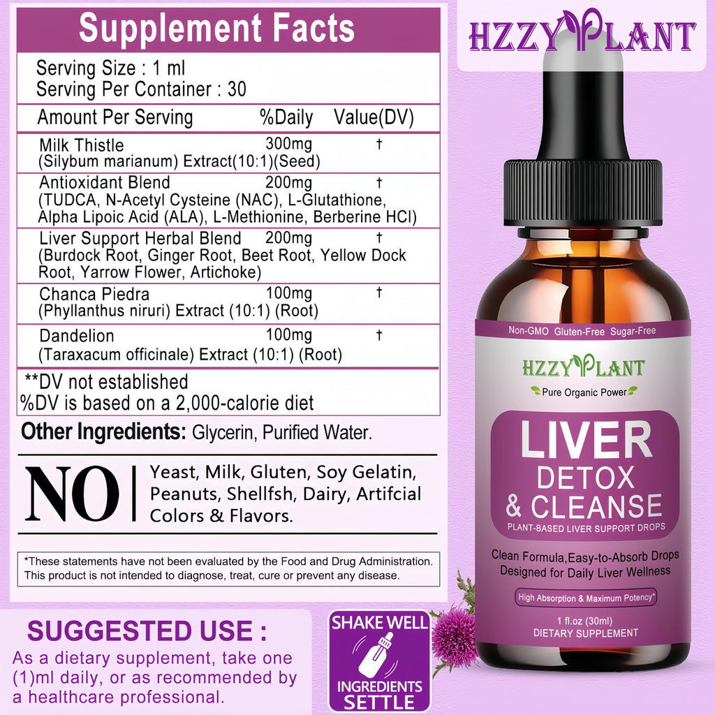 Liver Cleanse Detox & Repair Drops - Liquid Liver Support Tincture with Milk Thistle, Dandelion, Artichoke, TUDCA, NAC, Chanca Piedra - 15-in-1 Advanced Liver Detox Health Supplement - Vegan, Non-GMO HZZYPLANT buy supplements Au