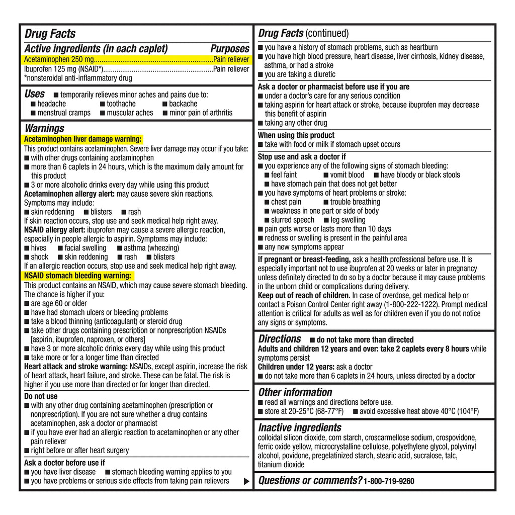 GoodSense Dual Action Acetaminophen 250 mg and Ibuprofen (NSAID) 125 mg Tablets, Pain Reliever for Headache Relief, Arthritis Pain Relief and More, 144 Count GoodSenseBuy Supplements Australia